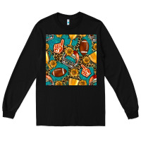 Black american football winner cup and helmet seamless pattern Long Sleeve Tee - BundleAndBundleShop
