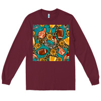 Burgundy american football winner cup and helmet seamless pattern Long Sleeve Tee - BundleAndBundleShop
