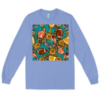 Colony Blue american football winner cup and helmet seamless pattern Long Sleeve Tee - BundleAndBundleShop