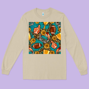 American Football Winner Cup And Helmet Seamless Pattern Long Sleeve Tee Designed By Bundleandbundleshop