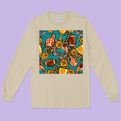 American Football Winner Cup And Helmet Seamless Pattern Long Sleeve Tee Designed By Bundleandbundleshop