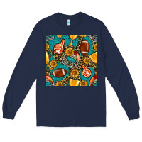 Navy american football winner cup and helmet seamless pattern Long Sleeve Tee - BundleAndBundleShop