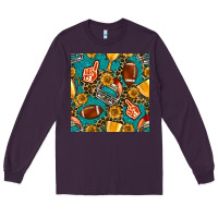 Plum american football winner cup and helmet seamless pattern Long Sleeve Tee - BundleAndBundleShop