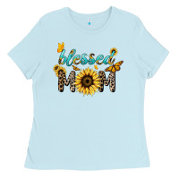 Baby Blue Blessed mom sunflower butterfly mother's day Ladies Tee - HowdyJamesFarm