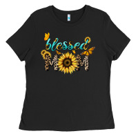 Black Blessed mom sunflower butterfly mother's day Ladies Tee - HowdyJamesFarm