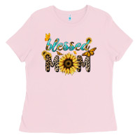 Bubblegum Pink Blessed mom sunflower butterfly mother's day Ladies Tee - HowdyJamesFarm