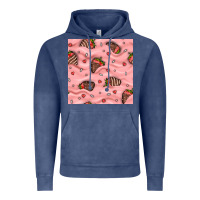 Vintage Denim valentines day strawberries in cream seamless pattern Vintage Hoodie - BundleAndBundleShop