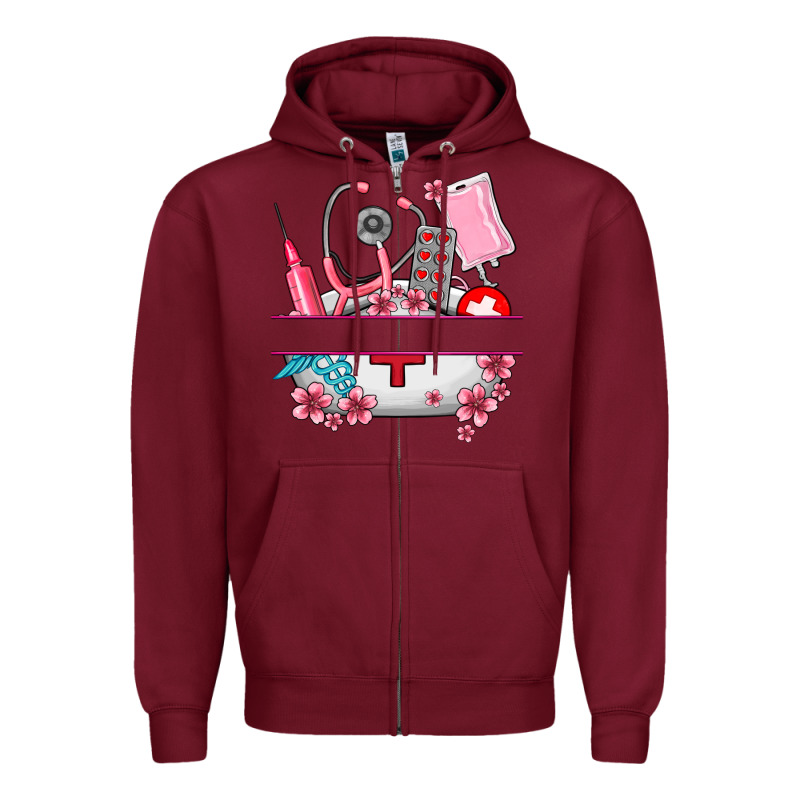 Custom Name Nurse Hat And Elements Zipper Hoodie by AdoDesignShop | Teevron