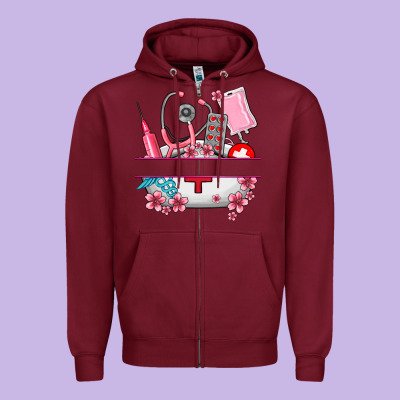 Custom Name Nurse Hat And Elements Zipper Hoodie Designed By Adodesignshop