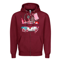 Burgundy custom name nurse hat and elements Zipper Hoodie - AdoDesignShop