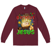 Burgundy happy birthday jesus Long Sleeve Tee - FaDigitalArtStudio