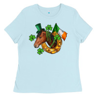 Baby Blue Horse with horseshoe St. Patrick's Ladies Tee - CowGirlArtShop
