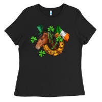 Black Horse with horseshoe St. Patrick's Ladies Tee - CowGirlArtShop