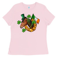 Bubblegum Pink Horse with horseshoe St. Patrick's Ladies Tee - CowGirlArtShop