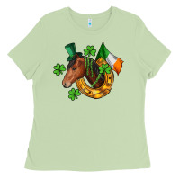 Matcha Horse with horseshoe St. Patrick's Ladies Tee - CowGirlArtShop