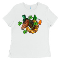 White Horse with horseshoe St. Patrick's Ladies Tee - CowGirlArtShop