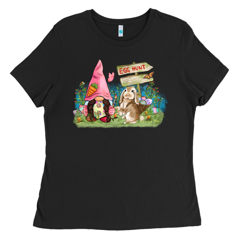 Easter Gnome And Rabbit Egg Hunt  Easter Day Ladies Tee by CowGirlArtShop | Teevron