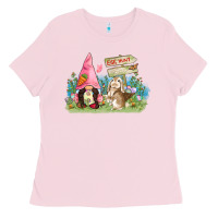 Bubblegum Pink Easter gnome and rabbit egg hunt  Easter Day Ladies Tee - CowGirlArtShop