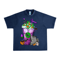 Navy Halloween Cold Drink Frappe With Tombstone Urban Heavy Tee - FaDigitalArtStudio