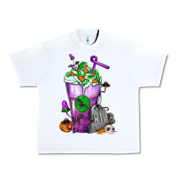 White Halloween Cold Drink Frappe With Tombstone Urban Heavy Tee - FaDigitalArtStudio