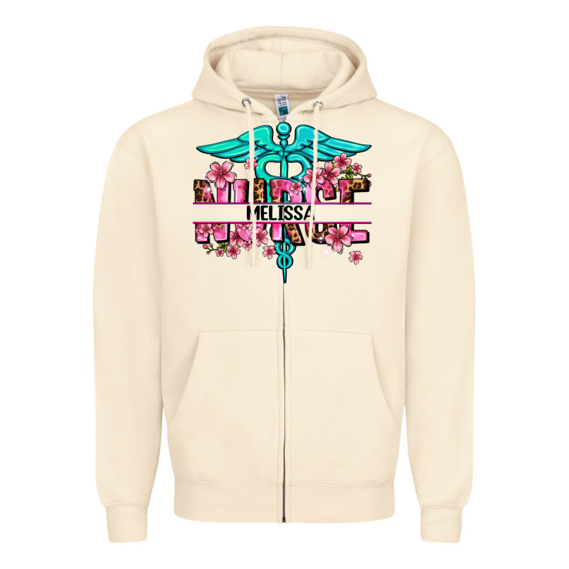 Floral Nurse Custom Name Zipper Hoodie by AdoDesignShop | Teevron