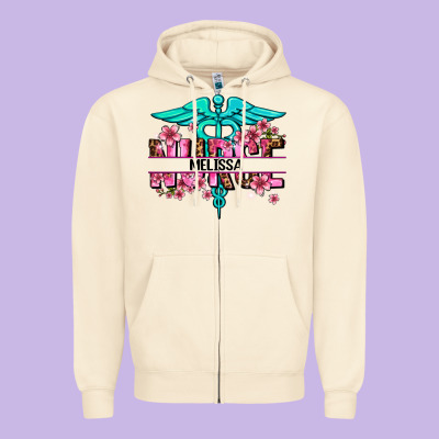 Floral Nurse Custom Name Zipper Hoodie Designed By Adodesignshop