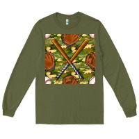 Army Green baseball bat and gloves with camouflage seamless pattern Long Sleeve Tee - BundleAndBundleShop