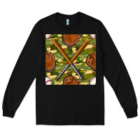 Black baseball bat and gloves with camouflage seamless pattern Long Sleeve Tee - BundleAndBundleShop