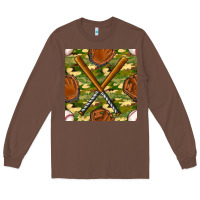 Chestnut baseball bat and gloves with camouflage seamless pattern Long Sleeve Tee - BundleAndBundleShop