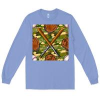Colony Blue baseball bat and gloves with camouflage seamless pattern Long Sleeve Tee - BundleAndBundleShop