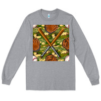 Heather Grey baseball bat and gloves with camouflage seamless pattern Long Sleeve Tee - BundleAndBundleShop