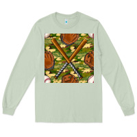 Matcha baseball bat and gloves with camouflage seamless pattern Long Sleeve Tee - BundleAndBundleShop