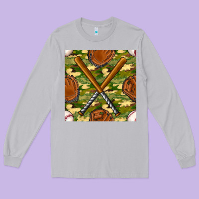 Baseball Bat And Gloves With Camouflage Seamless Pattern Long Sleeve Tee Designed By Bundleandbundleshop