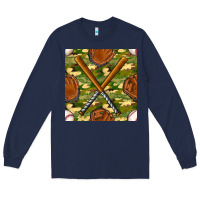 Navy baseball bat and gloves with camouflage seamless pattern Long Sleeve Tee - BundleAndBundleShop