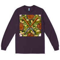 Plum baseball bat and gloves with camouflage seamless pattern Long Sleeve Tee - BundleAndBundleShop