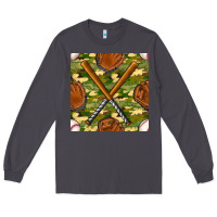 Smoke baseball bat and gloves with camouflage seamless pattern Long Sleeve Tee - BundleAndBundleShop