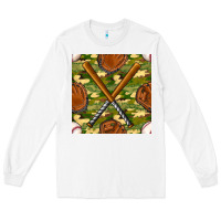 White baseball bat and gloves with camouflage seamless pattern Long Sleeve Tee - BundleAndBundleShop