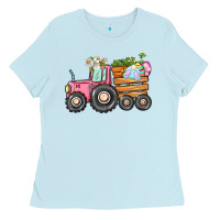 Baby Blue Easter bunny tractor Ladies Tee - CowGirlArtShop