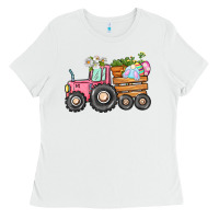 White Easter bunny tractor Ladies Tee - CowGirlArtShop