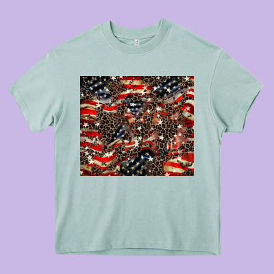 American Flag Leopard Tumbler Heavy Core Tee Designed By Howdyjamesfarm