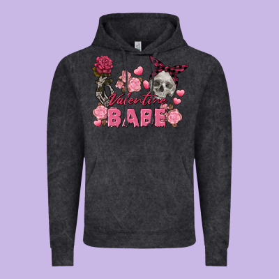 Valentine Babe Valentine's Day Skull Vintage Hoodie Designed By Fadigitalartstudio