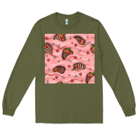 Army Green valentines day strawberries in cream seamless pattern Long Sleeve Tee - BundleAndBundleShop