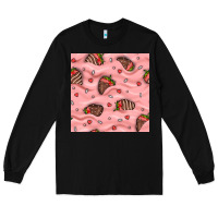 Black valentines day strawberries in cream seamless pattern Long Sleeve Tee - BundleAndBundleShop