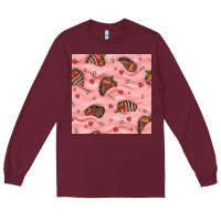 Burgundy valentines day strawberries in cream seamless pattern Long Sleeve Tee - BundleAndBundleShop