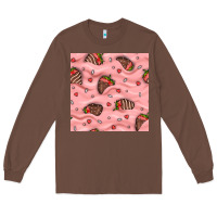 Chestnut valentines day strawberries in cream seamless pattern Long Sleeve Tee - BundleAndBundleShop