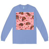 Colony Blue valentines day strawberries in cream seamless pattern Long Sleeve Tee - BundleAndBundleShop