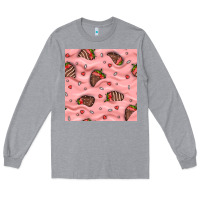 Heather Grey valentines day strawberries in cream seamless pattern Long Sleeve Tee - BundleAndBundleShop