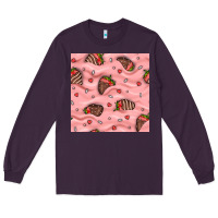 Plum valentines day strawberries in cream seamless pattern Long Sleeve Tee - BundleAndBundleShop