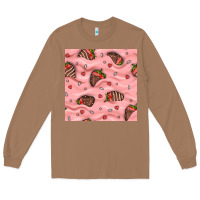 Toasted Coconut valentines day strawberries in cream seamless pattern Long Sleeve Tee - BundleAndBundleShop