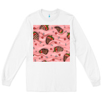 White valentines day strawberries in cream seamless pattern Long Sleeve Tee - BundleAndBundleShop